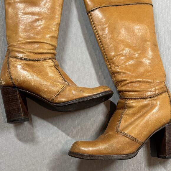 Chandler’s Campus Boots Knee High Tan Leather Vtg 70s 80’s Riding Sz 6.5 Camel - Picture 6 of 16